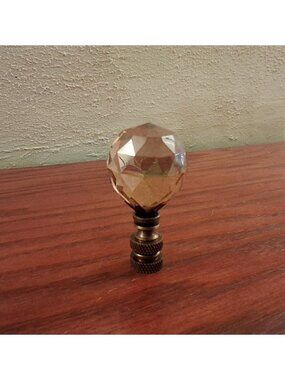 Crystal Lamp Finial Shade Topper Champagne Color Round Retro 2.5" Brass Base